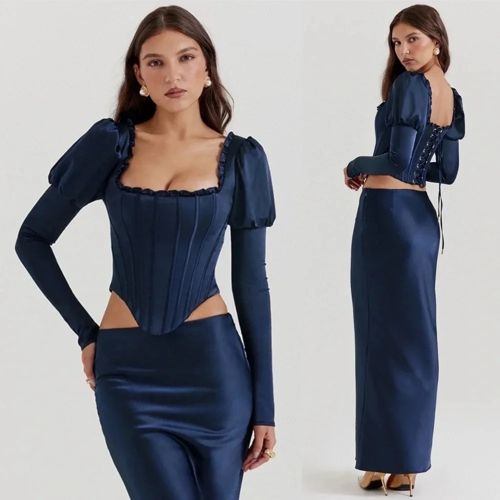 HOUSE OF CB 'Dana'‎ Navy Puff Sleeve Corset NWOT - Picture 11 of 11